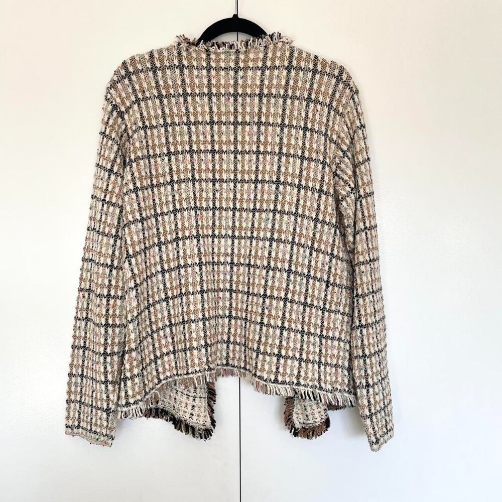 Cream & black plaid tweed metallic fringe blazer cardigan | Size XL - Picture 6 of 8